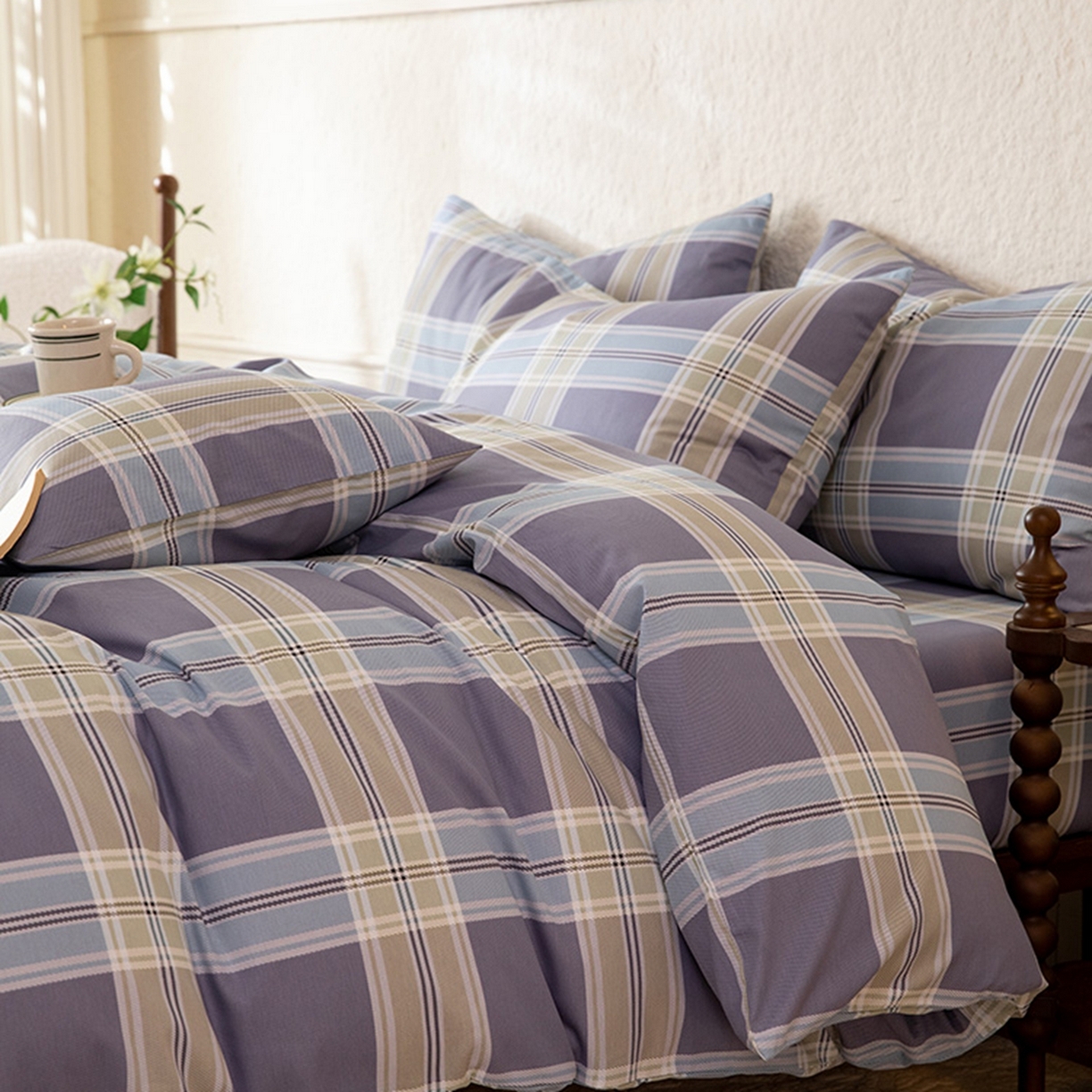 91家纺网 家纺一手货源 找家纺 八十八家纺 2026新款无印风全棉纯棉斜纹条格单被套被套单件单品被套 山月