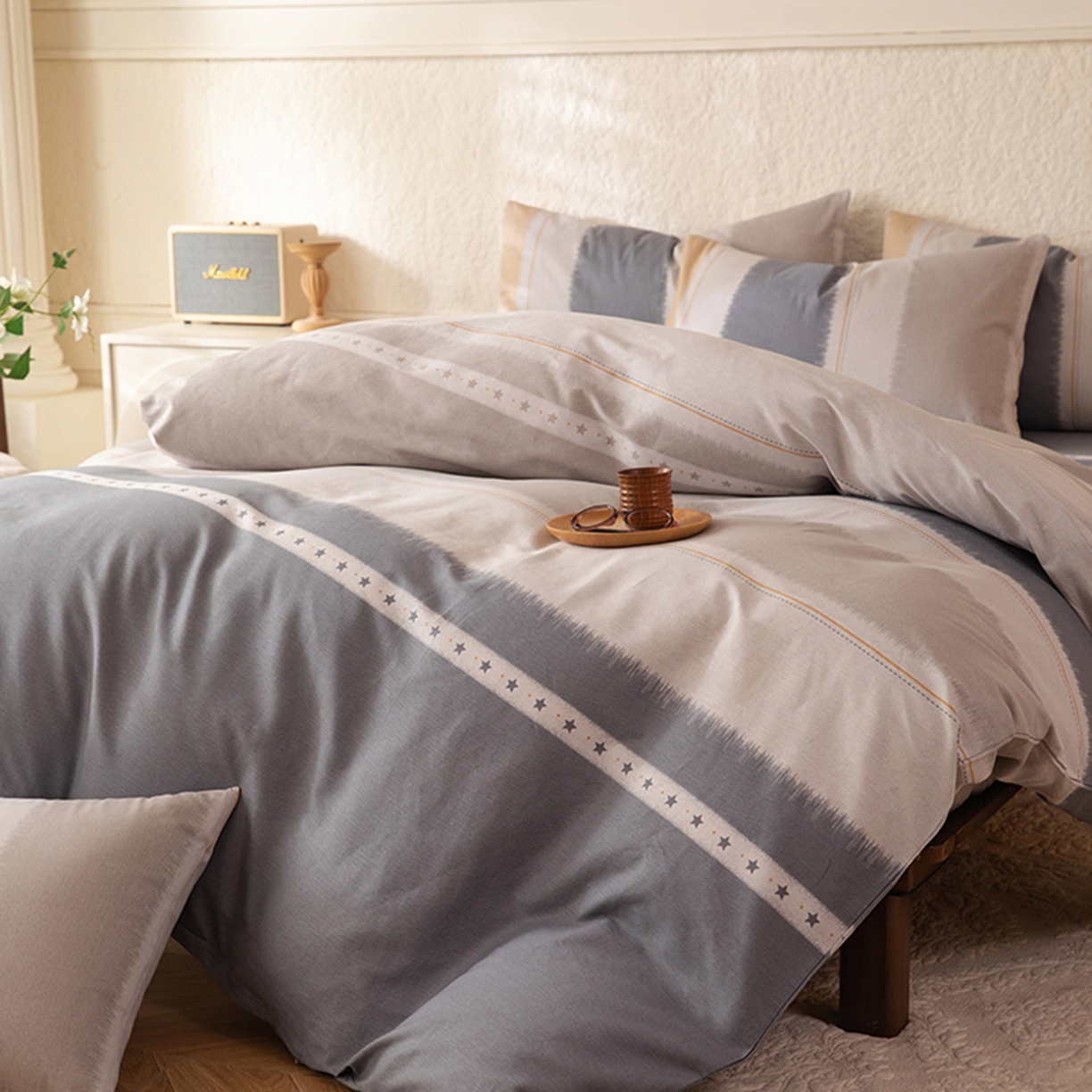 91家纺网 家纺一手货源 找家纺 八十八家纺 2026新款无印风全棉纯棉斜纹条格单被套被套单件单品被套 木兰