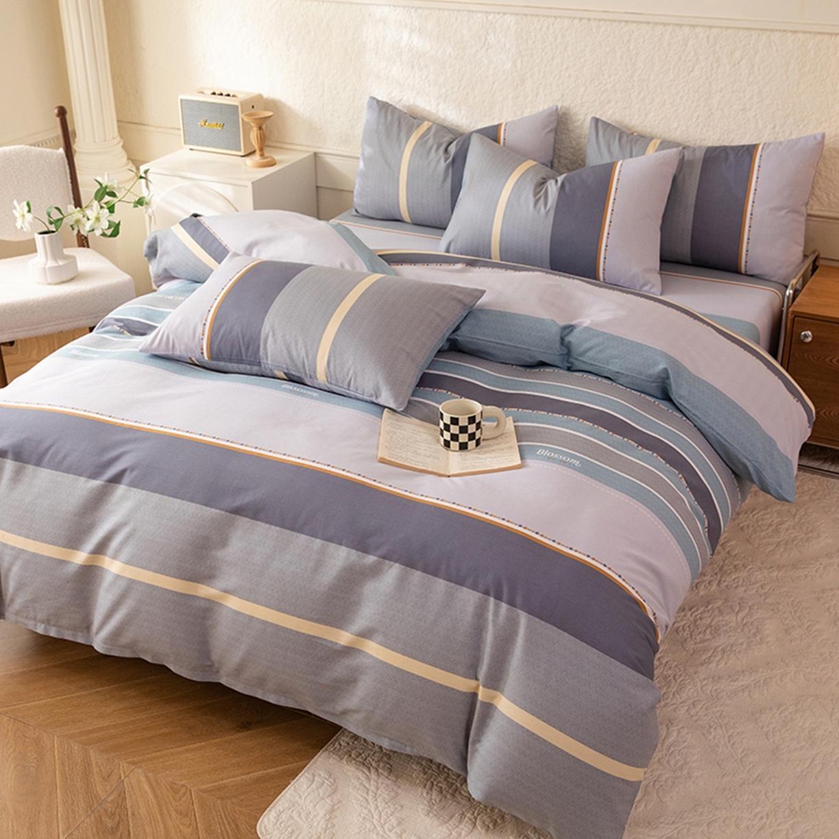 91家纺网 家纺一手货源 找家纺 八十八家纺 2026新款无印风全棉纯棉斜纹条格单被套被套单件单品被套 木思