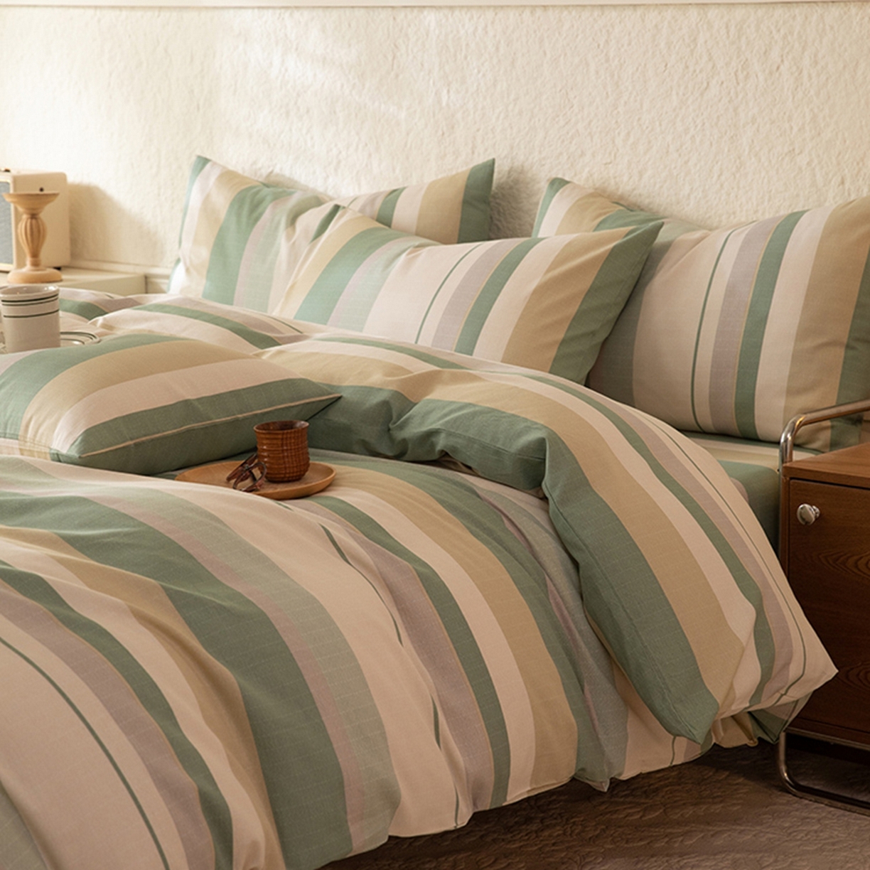 91家纺网 家纺一手货源 找家纺 八十八家纺 2026新款无印风全棉纯棉斜纹条格单被套被套单件单品被套 木春