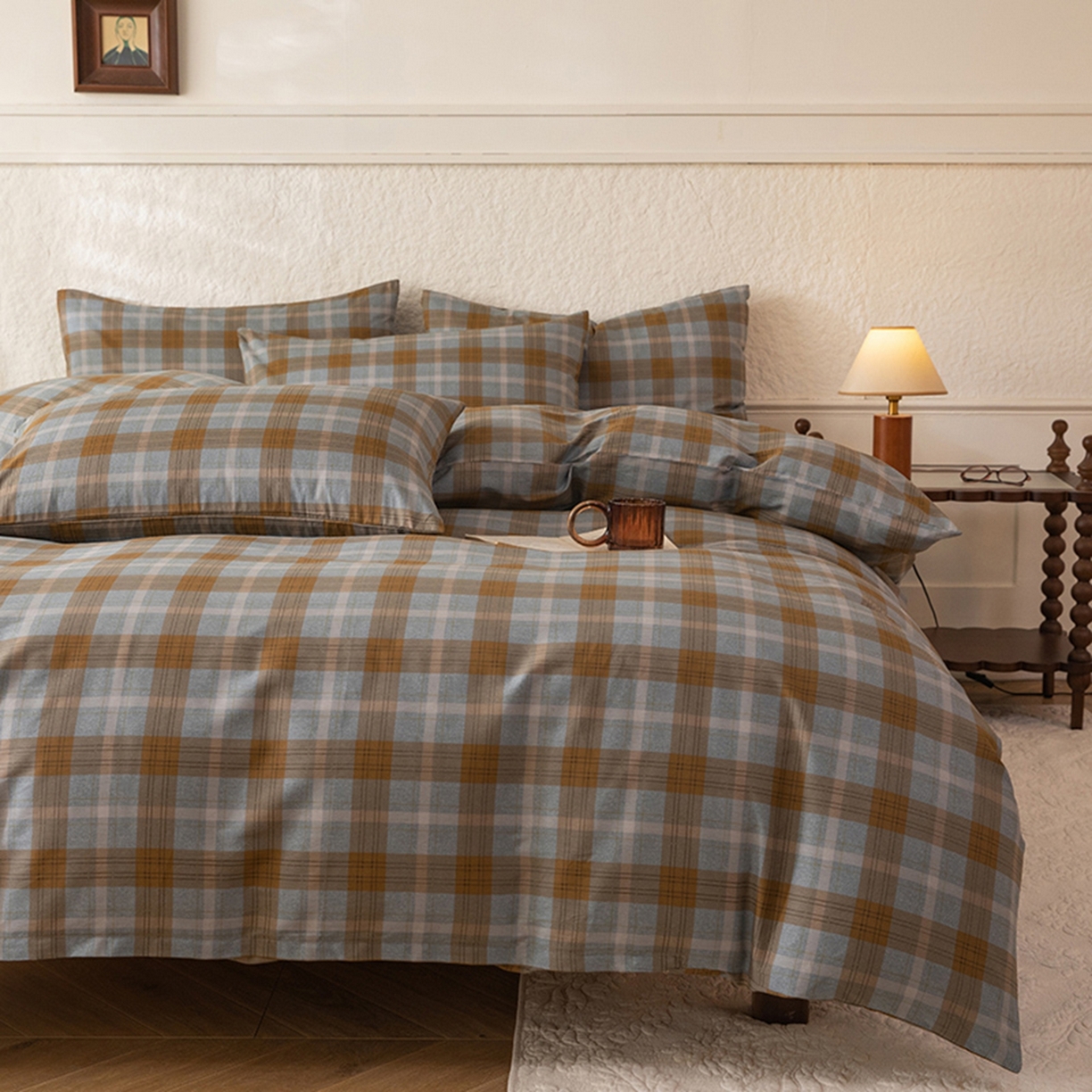 91家纺网 家纺一手货源 找家纺 八十八家纺 2026新款无印风全棉纯棉斜纹条格单被套被套单件单品被套 山墨