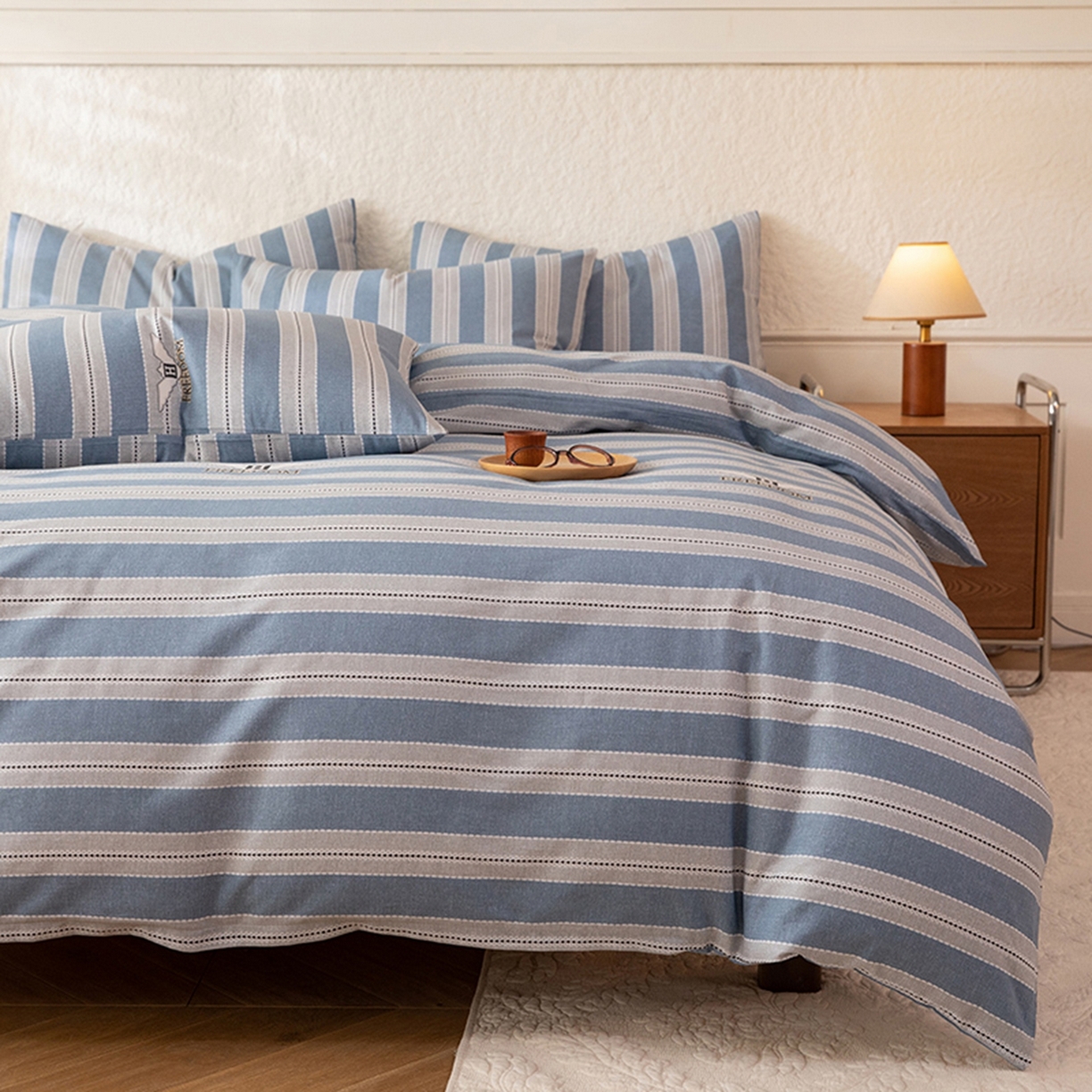 91家纺网 家纺一手货源 找家纺 八十八家纺 2026新款无印风全棉纯棉斜纹条格单被套被套单件单品被套 木夏