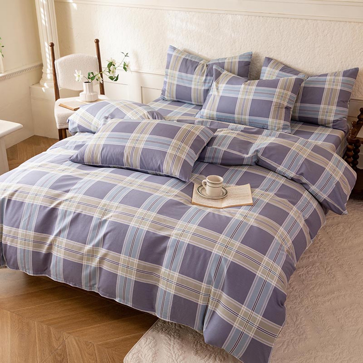 91家纺网 家纺一手货源 找家纺 八十八家纺 2026新款无印风全棉纯棉斜纹条格单被套被套单件单品被套 山月