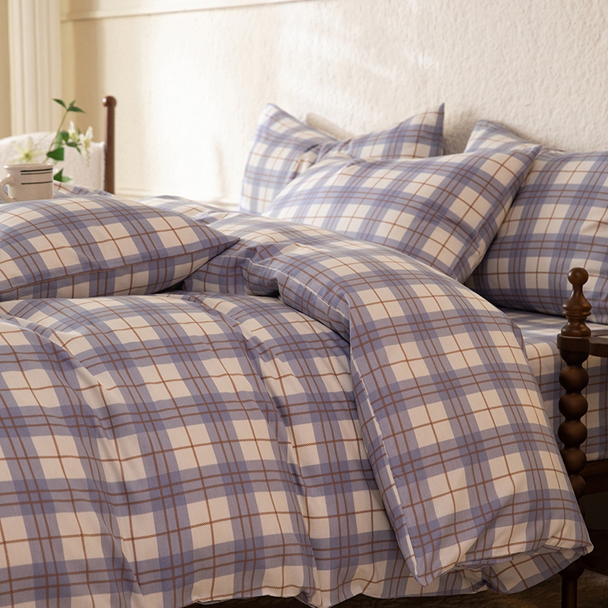 91家纺网 家纺一手货源 找家纺 八十八家纺 2026新款无印风全棉纯棉斜纹条格单被套被套单件单品被套 青岚