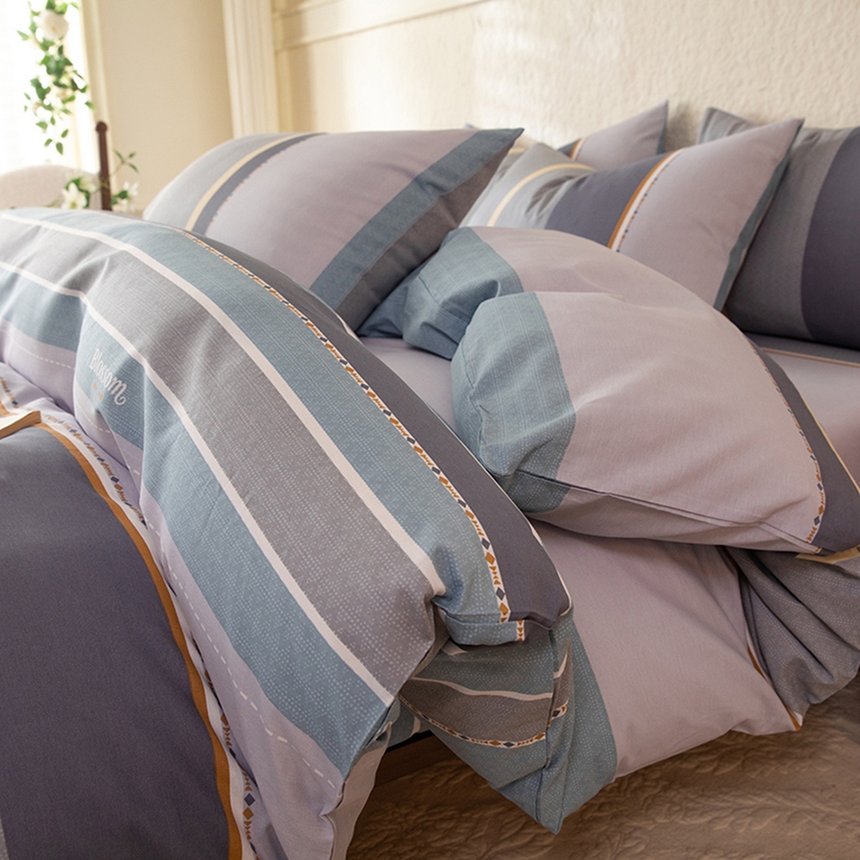 91家纺网 家纺一手货源 找家纺 八十八家纺 2026新款无印风全棉纯棉斜纹条格单被套被套单件单品被套 木思