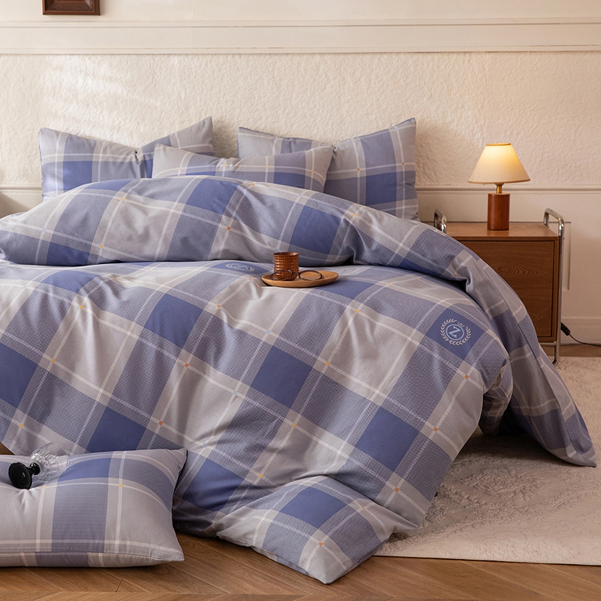 91家纺网 家纺一手货源 找家纺 八十八家纺 2026新款无印风全棉纯棉斜纹条格单被套被套单件单品被套 山林