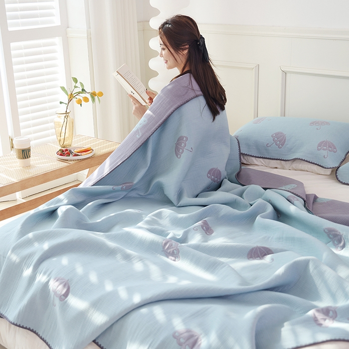 91家纺网 家纺一手货源 找家纺 朴尔家纺-毛巾被 2026新款柔绵绵风贝壳针复合工艺六层纱布毛巾被盖毯-朴尔经典款常年备货 晨雨-蓝