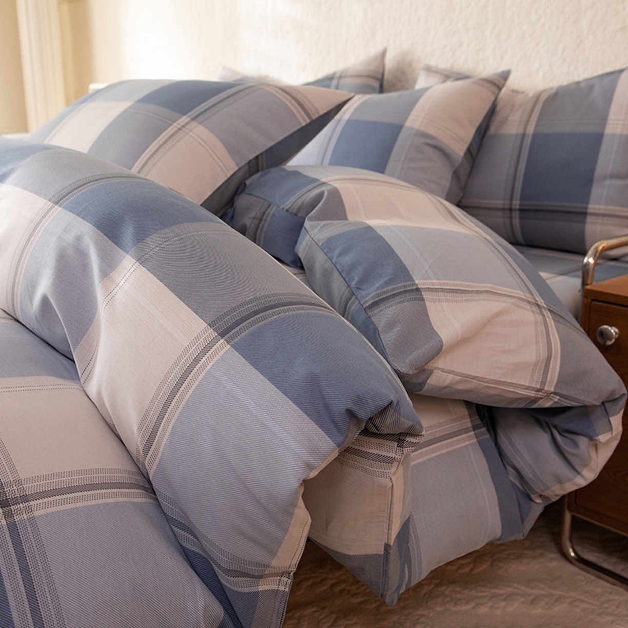 91家纺网 家纺一手货源 找家纺 八十八家纺 2026新款无印风全棉纯棉斜纹条格单被套被套单件单品被套 山禾