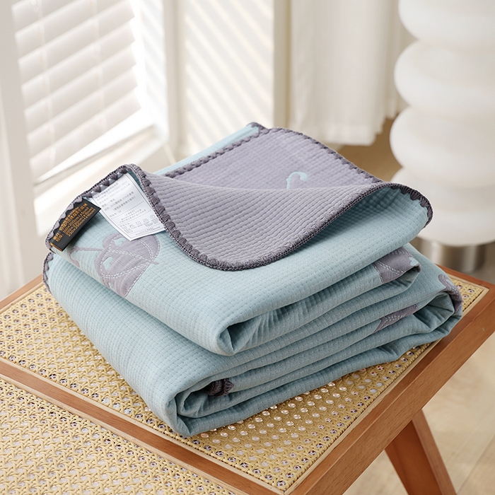 朴尔家纺-毛巾被 2026新款柔绵绵风贝壳针复合工艺六层纱布毛巾被盖毯-朴尔经典款常年备货 晨雨-蓝