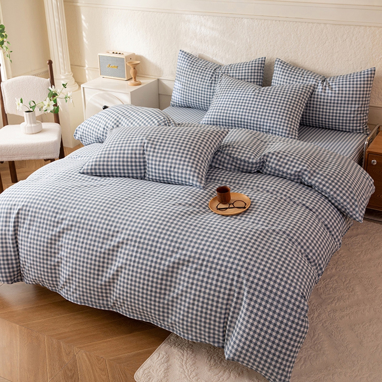 91家纺网 家纺一手货源 找家纺 八十八家纺 2026新款无印风全棉纯棉斜纹条格单被套被套单件单品被套 青田