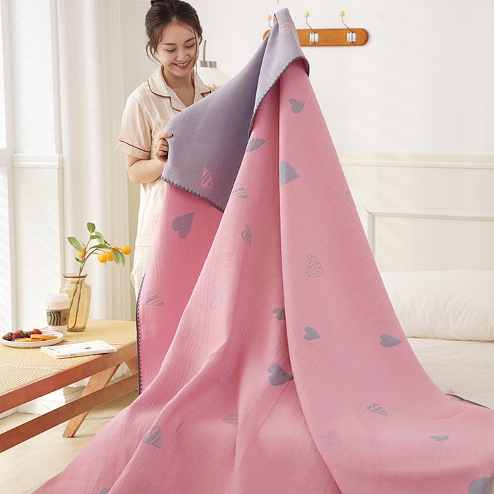 91家纺网 家纺一手货源 找家纺 朴尔家纺-毛巾被 2026新款柔绵绵风贝壳针复合工艺六层纱布毛巾被盖毯-朴尔经典款常年备货 心叶-粉