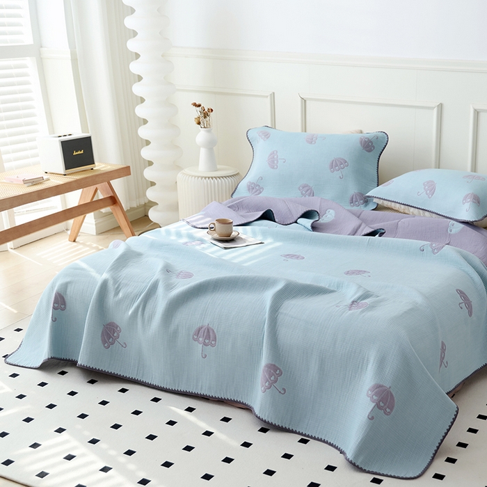 91家纺网 家纺一手货源 找家纺 朴尔家纺-毛巾被 2026新款柔绵绵风贝壳针复合工艺六层纱布毛巾被盖毯-朴尔经典款常年备货 晨雨-蓝