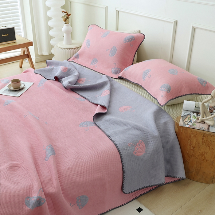 91家纺网 家纺一手货源 找家纺 朴尔家纺-毛巾被 2026新款柔绵绵风贝壳针复合工艺六层纱布毛巾被盖毯-朴尔经典款常年备货 晨雨-粉