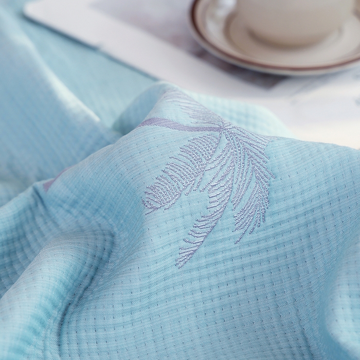 91家纺网 家纺一手货源 找家纺 朴尔家纺-毛巾被 2026新款柔绵绵风贝壳针复合工艺六层纱布毛巾被盖毯-朴尔经典款常年备货 海岛椰林-蓝