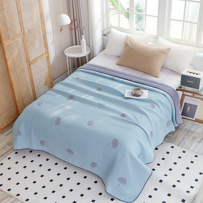 91家纺网 家纺一手货源 找家纺 朴尔家纺-毛巾被 2026新款柔绵绵风贝壳针复合工艺六层纱布毛巾被盖毯-朴尔经典款常年备货 晨雨-蓝