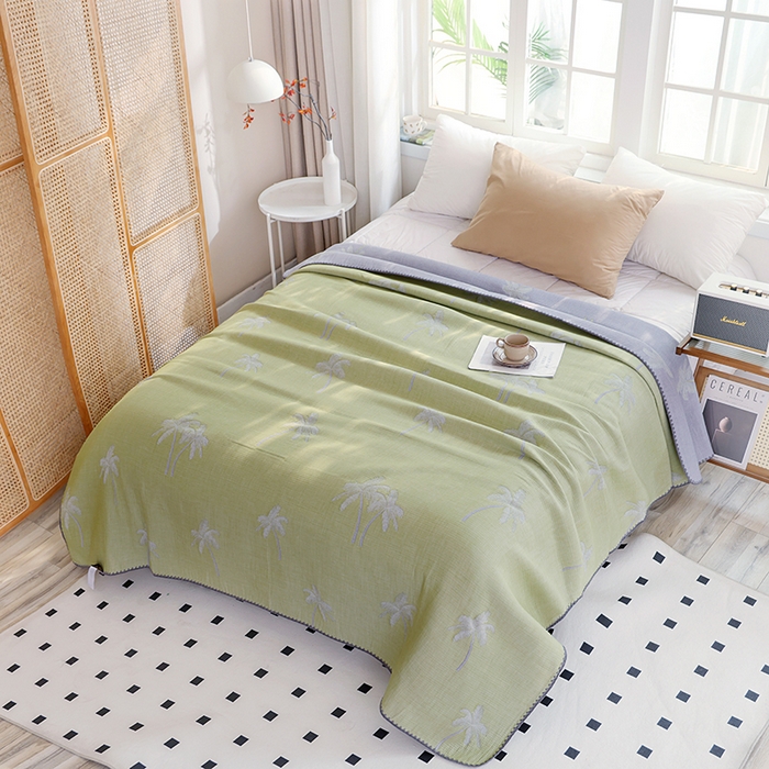 91家纺网 家纺一手货源 找家纺 朴尔家纺-毛巾被 2026新款柔绵绵风贝壳针复合工艺六层纱布毛巾被盖毯-朴尔经典款常年备货 海岛椰林-绿