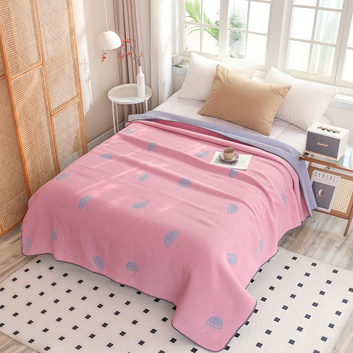 91家纺网 家纺一手货源 找家纺 朴尔家纺-毛巾被 2026新款柔绵绵风贝壳针复合工艺六层纱布毛巾被盖毯-朴尔经典款常年备货 晨雨-粉