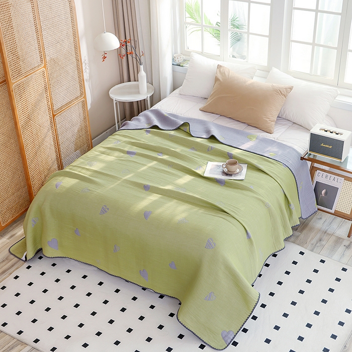 91家纺网 家纺一手货源 找家纺 朴尔家纺-毛巾被 2026新款柔绵绵风贝壳针复合工艺六层纱布毛巾被盖毯-朴尔经典款常年备货 心叶-绿