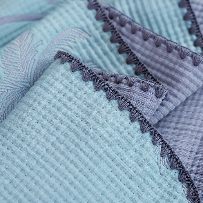 91家纺网 家纺一手货源 找家纺 朴尔家纺-毛巾被 2026新款柔绵绵风贝壳针复合工艺六层纱布毛巾被盖毯-朴尔经典款常年备货 海岛椰林-蓝