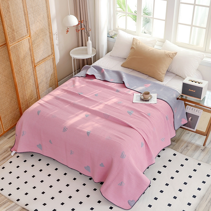 91家纺网 家纺一手货源 找家纺 朴尔家纺-毛巾被 2026新款柔绵绵风贝壳针复合工艺六层纱布毛巾被盖毯-朴尔经典款常年备货 心叶-粉