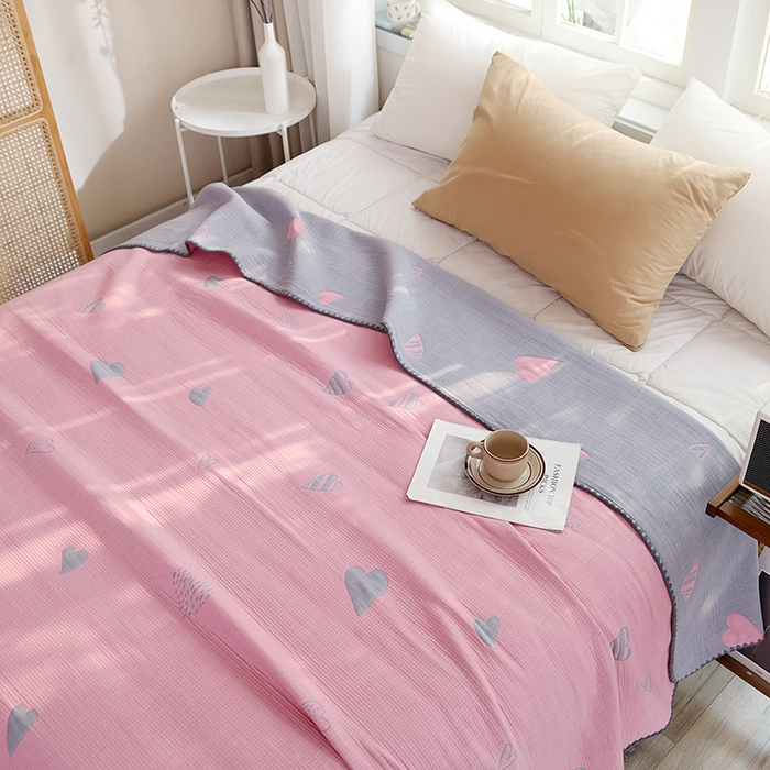 91家纺网 家纺一手货源 找家纺 朴尔家纺-毛巾被 2026新款柔绵绵风贝壳针复合工艺六层纱布毛巾被盖毯-朴尔经典款常年备货 心叶-粉