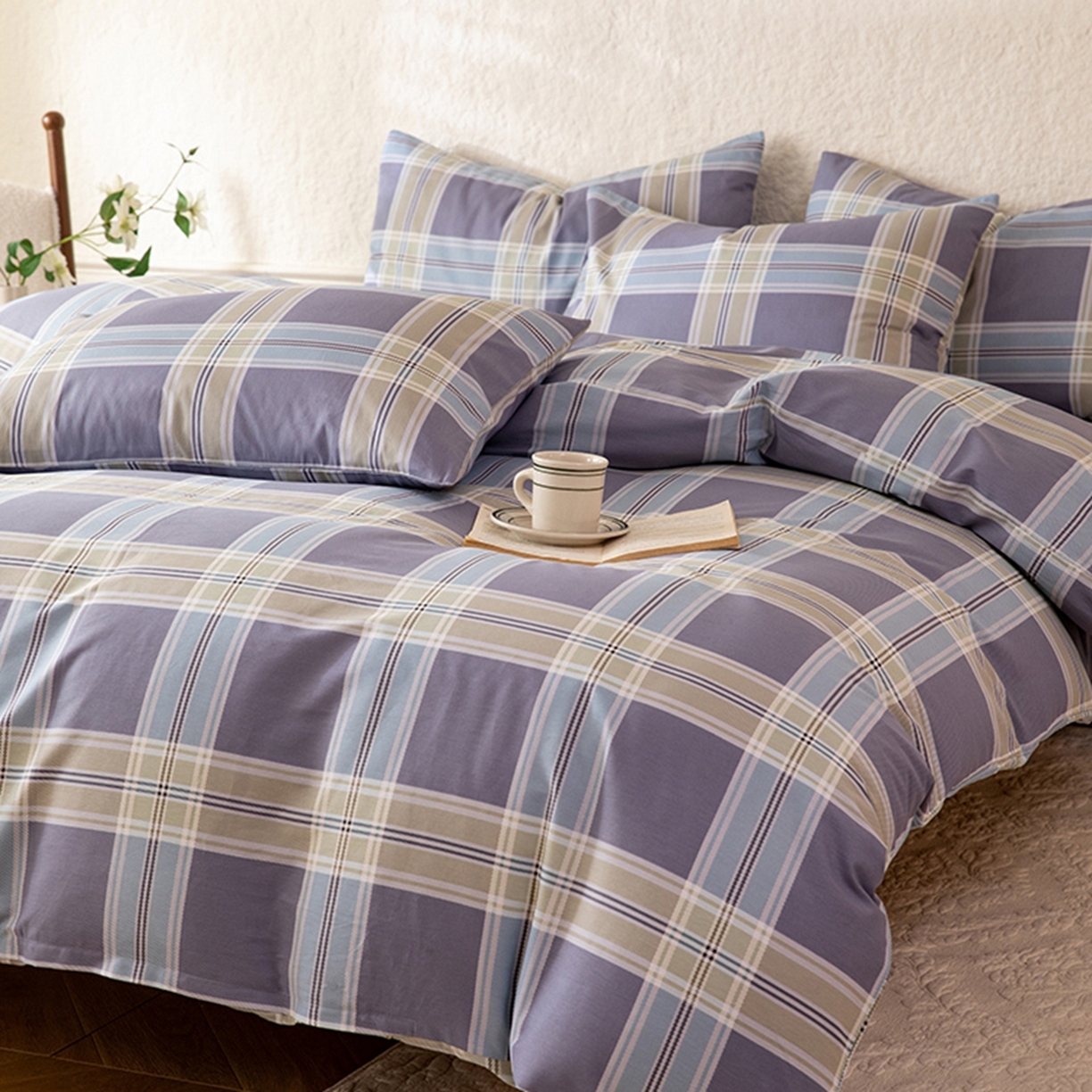 91家纺网 家纺一手货源 找家纺 八十八家纺 2026新款无印风全棉纯棉斜纹条格单被套被套单件单品被套 山月