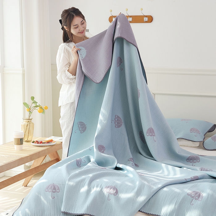 91家纺网 家纺一手货源 找家纺 朴尔家纺-毛巾被 2026新款柔绵绵风贝壳针复合工艺六层纱布毛巾被盖毯-朴尔经典款常年备货 晨雨-蓝