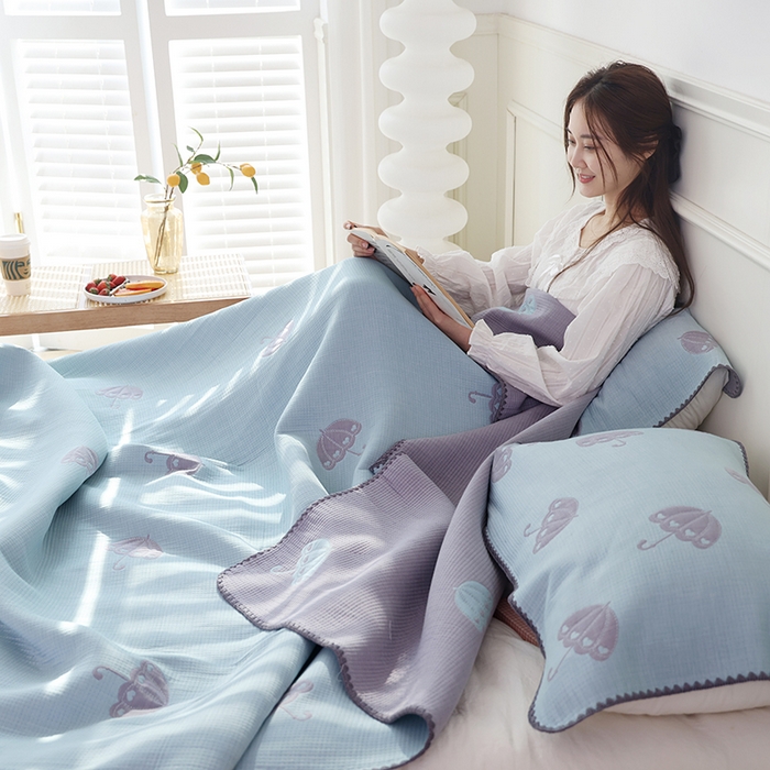 91家纺网 家纺一手货源 找家纺 朴尔家纺-毛巾被 2026新款柔绵绵风贝壳针复合工艺六层纱布毛巾被盖毯-朴尔经典款常年备货 晨雨-蓝