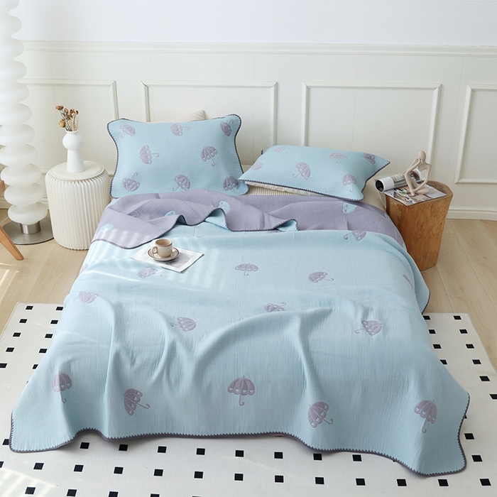 91家纺网 家纺一手货源 找家纺 朴尔家纺-毛巾被 2026新款柔绵绵风贝壳针复合工艺六层纱布毛巾被盖毯-朴尔经典款常年备货 晨雨-蓝