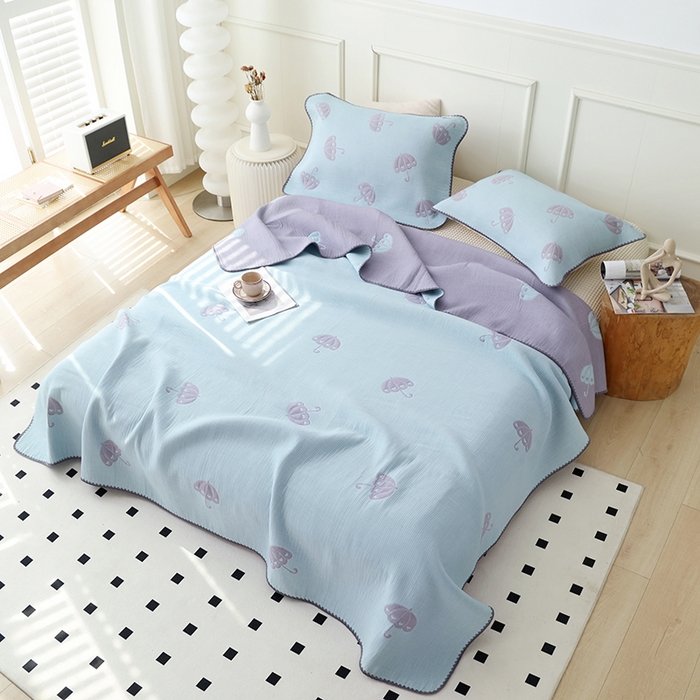 91家纺网 家纺一手货源 找家纺 朴尔家纺-毛巾被 2026新款柔绵绵风贝壳针复合工艺六层纱布毛巾被盖毯-朴尔经典款常年备货 晨雨-蓝