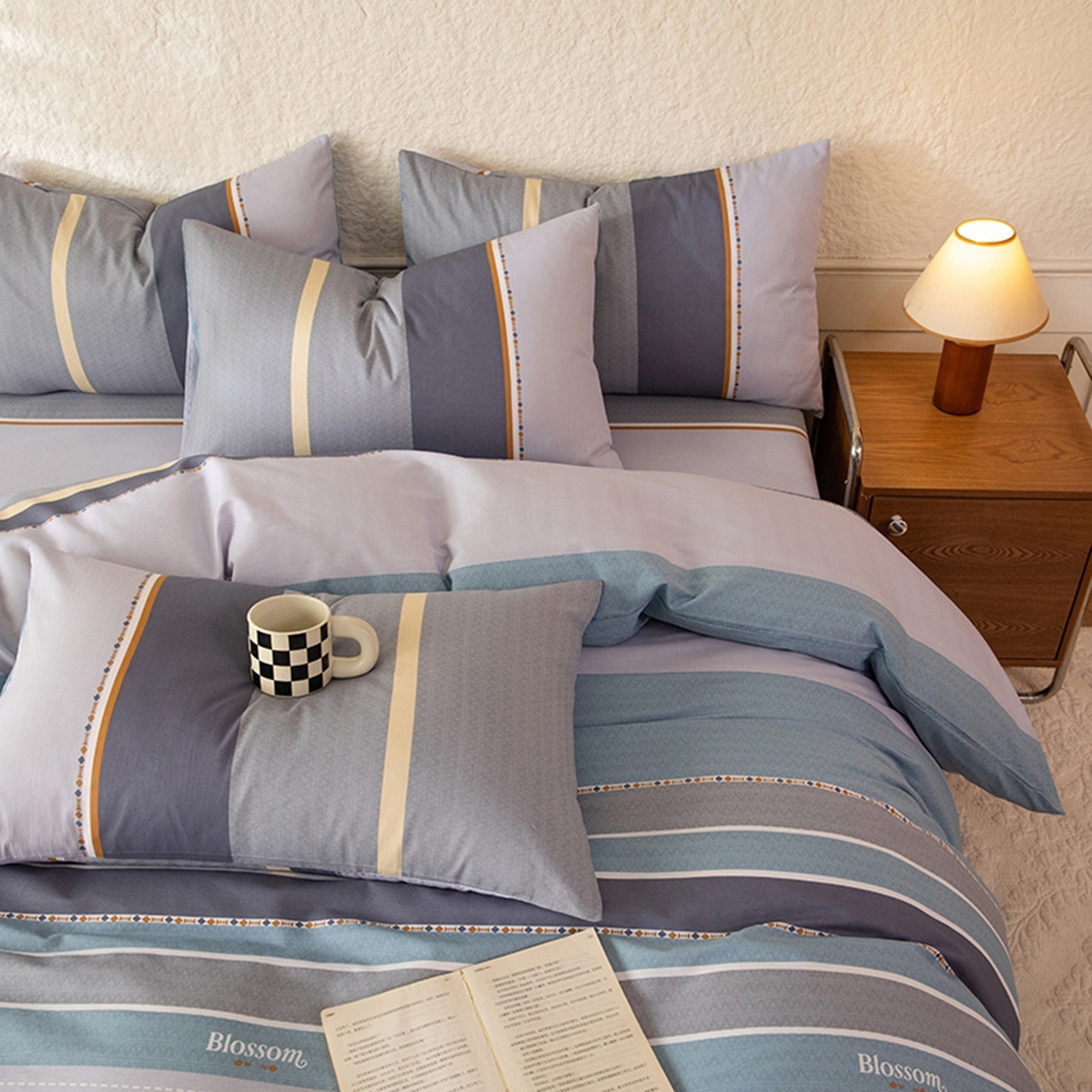 91家纺网 家纺一手货源 找家纺 八十八家纺 2026新款无印风全棉纯棉斜纹条格单被套被套单件单品被套 木思