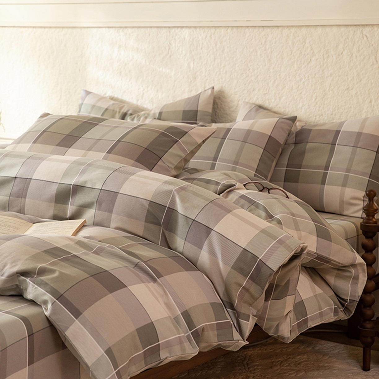 91家纺网 家纺一手货源 找家纺 八十八家纺 2026新款无印风全棉纯棉斜纹条格单被套被套单件单品被套 山茶