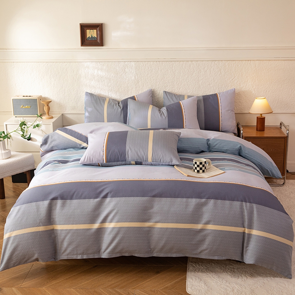 91家纺网 家纺一手货源 找家纺 八十八家纺 2026新款无印风全棉纯棉斜纹条格单被套被套单件单品被套 木思