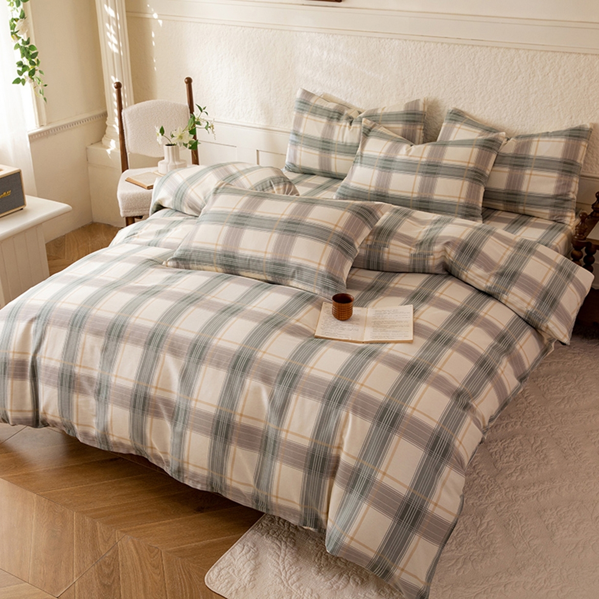 91家纺网 家纺一手货源 找家纺 八十八家纺 2026新款无印风全棉纯棉斜纹条格单被套被套单件单品被套 山竹