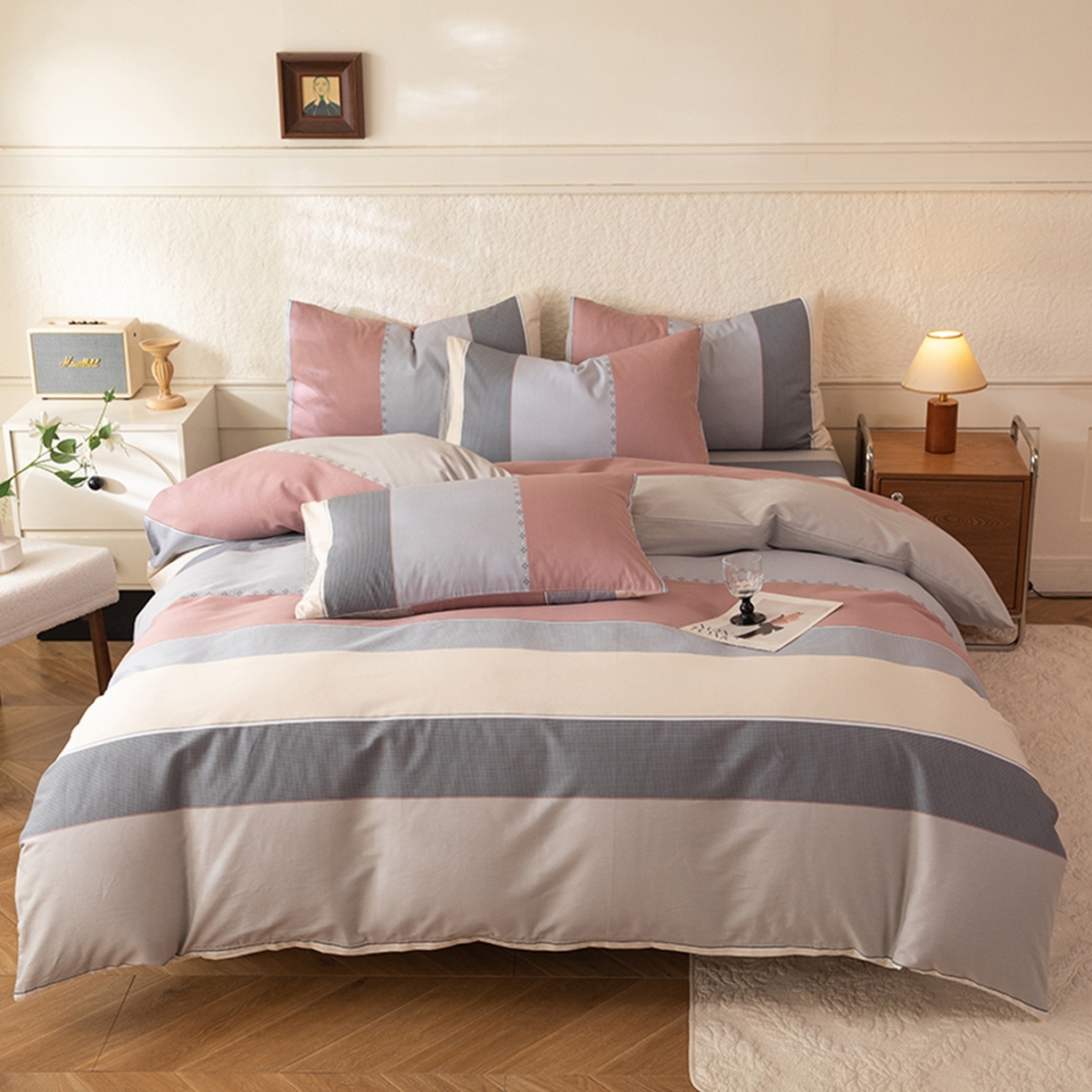 91家纺网 家纺一手货源 找家纺 八十八家纺 2026新款无印风全棉纯棉斜纹条格单被套被套单件单品被套 木本