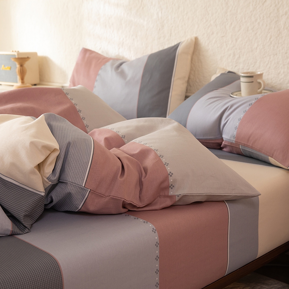 91家纺网 家纺一手货源 找家纺 八十八家纺 2026新款无印风全棉纯棉斜纹条格单被套被套单件单品被套 木本