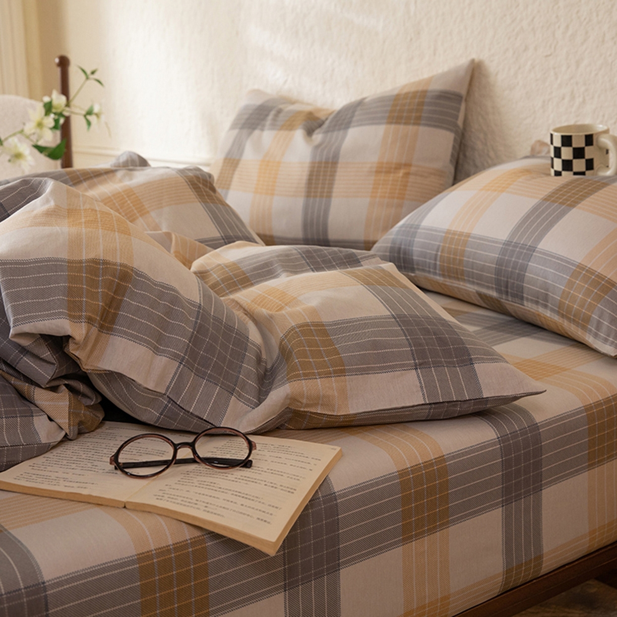 91家纺网 家纺一手货源 找家纺 八十八家纺 2026新款无印风全棉纯棉斜纹条格单被套被套单件单品被套 山川