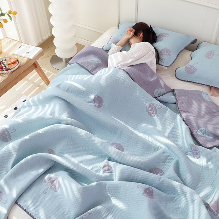 91家纺网 家纺一手货源 找家纺 朴尔家纺-毛巾被 2026新款柔绵绵风贝壳针复合工艺六层纱布毛巾被盖毯-朴尔经典款常年备货 晨雨-蓝