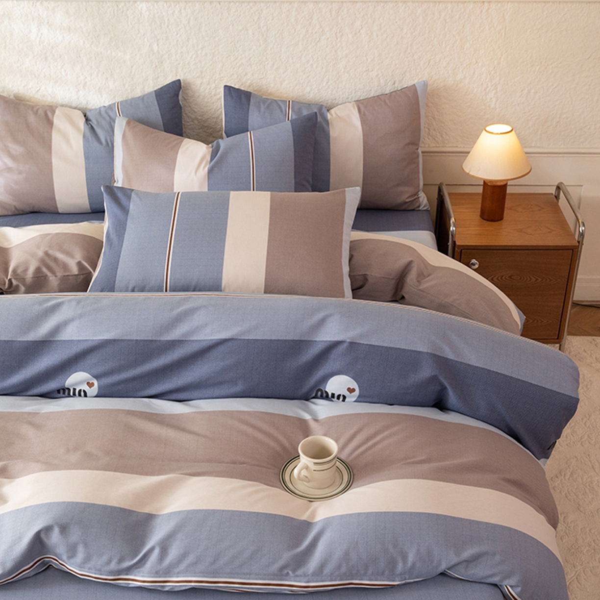 91家纺网 家纺一手货源 找家纺 八十八家纺 2026新款无印风全棉纯棉斜纹条格单被套被套单件单品被套 木央