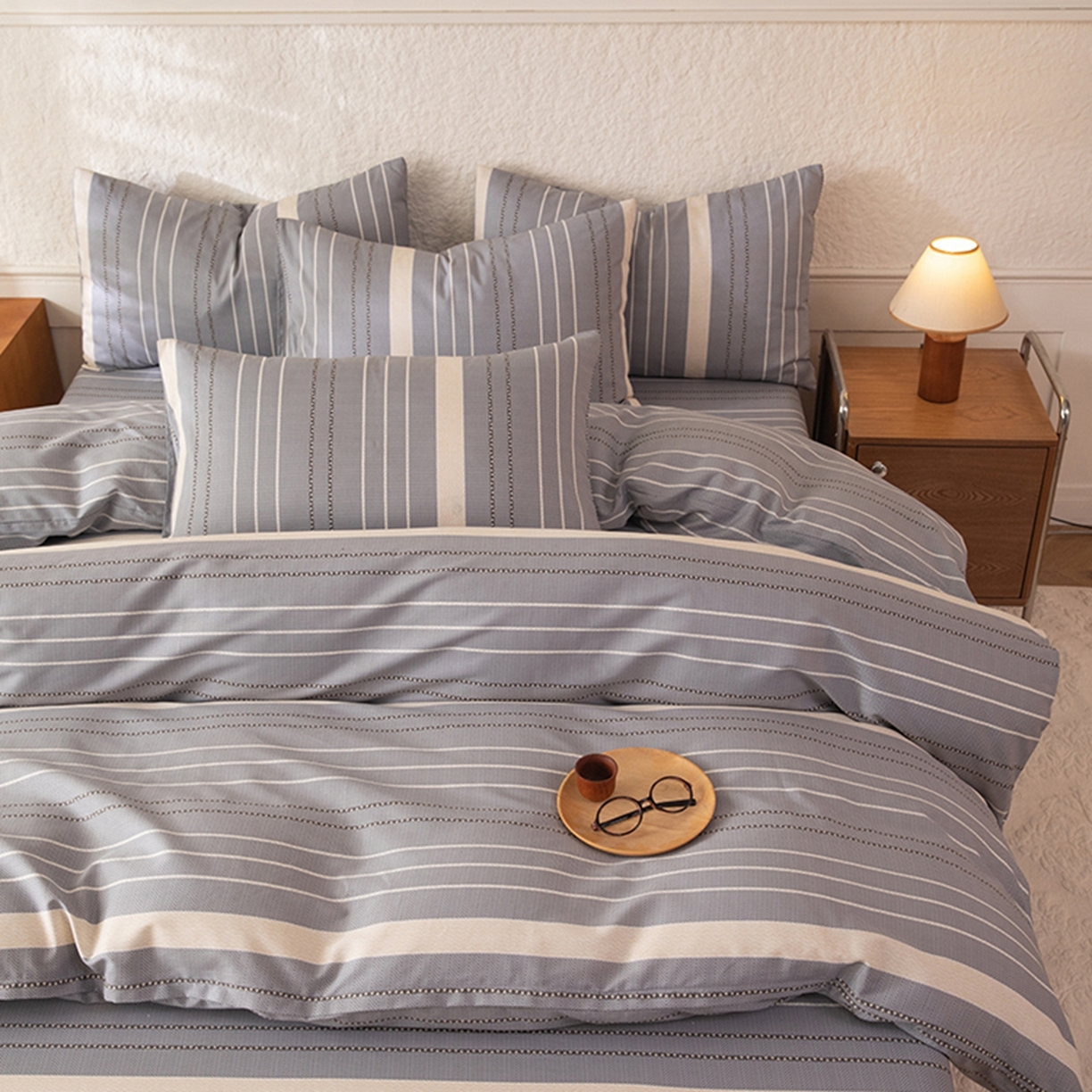 91家纺网 家纺一手货源 找家纺 八十八家纺 2026新款无印风全棉纯棉斜纹条格单被套被套单件单品被套 木几