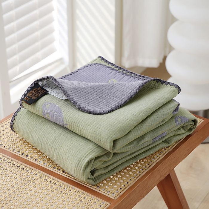 朴尔家纺-毛巾被 2026新款柔绵绵风贝壳针复合工艺六层纱布毛巾被盖毯-朴尔经典款常年备货 晨雨-绿