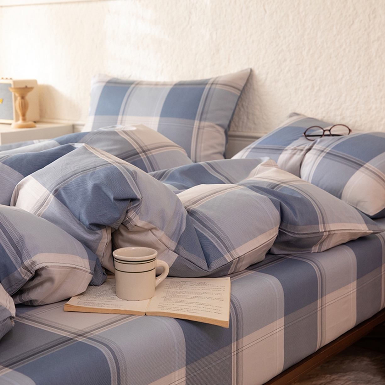 91家纺网 家纺一手货源 找家纺 八十八家纺 2026新款无印风全棉纯棉斜纹条格四件套 山禾