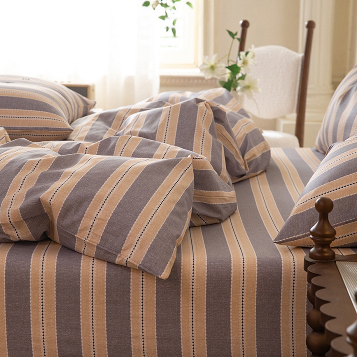 91家纺网 家纺一手货源 找家纺 （总）八十八家纺 2026新款无印风全棉纯棉斜纹条格四件套