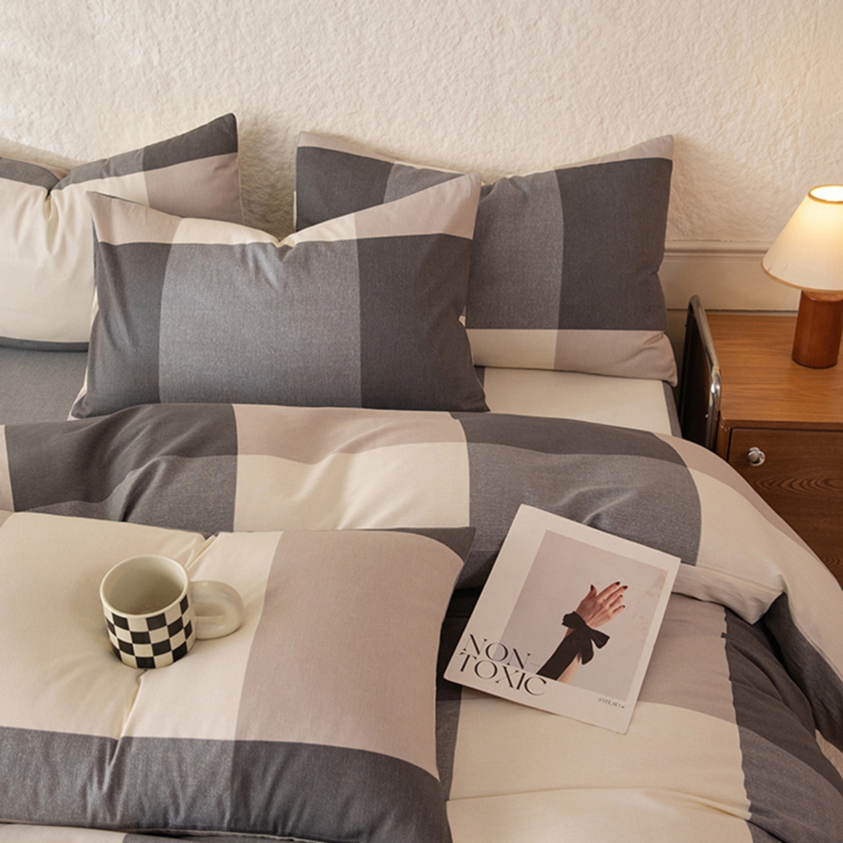 91家纺网 家纺一手货源 找家纺 八十八家纺 2026新款无印风全棉纯棉斜纹条格四件套 山海