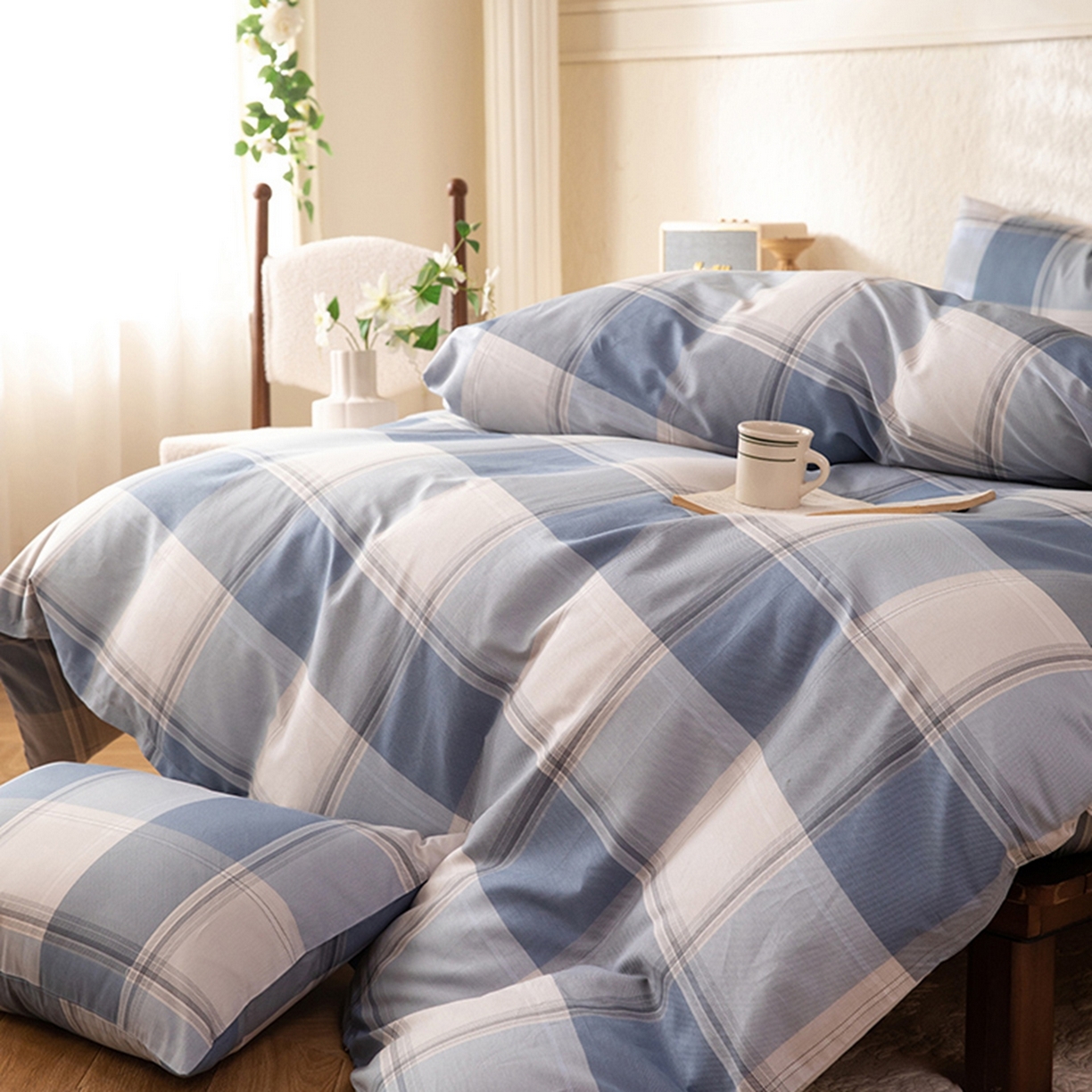 91家纺网 家纺一手货源 找家纺 八十八家纺 2026新款无印风全棉纯棉斜纹条格四件套 山禾