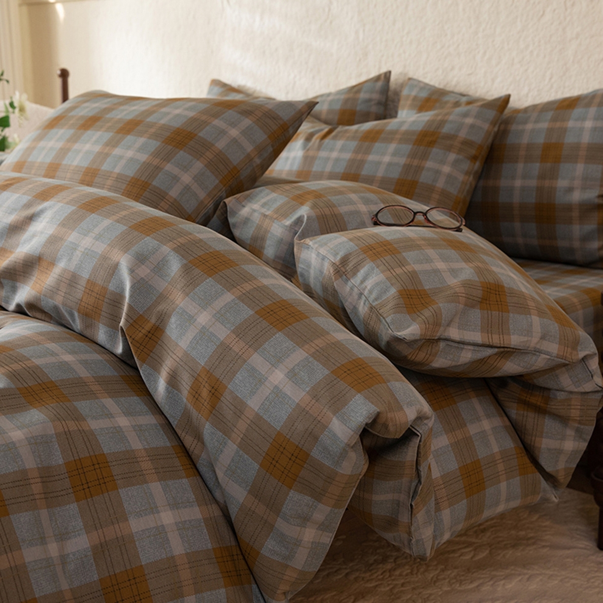 91家纺网 家纺一手货源 找家纺 八十八家纺 2026新款无印风全棉纯棉斜纹条格四件套 山墨