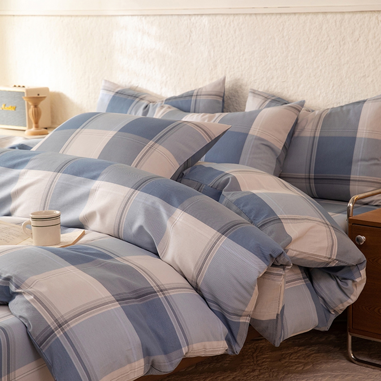 91家纺网 家纺一手货源 找家纺 八十八家纺 2026新款无印风全棉纯棉斜纹条格四件套 山禾