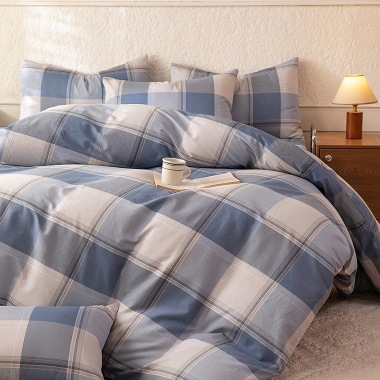 91家纺网 家纺一手货源 找家纺 八十八家纺 2026新款无印风全棉纯棉斜纹条格四件套 山禾