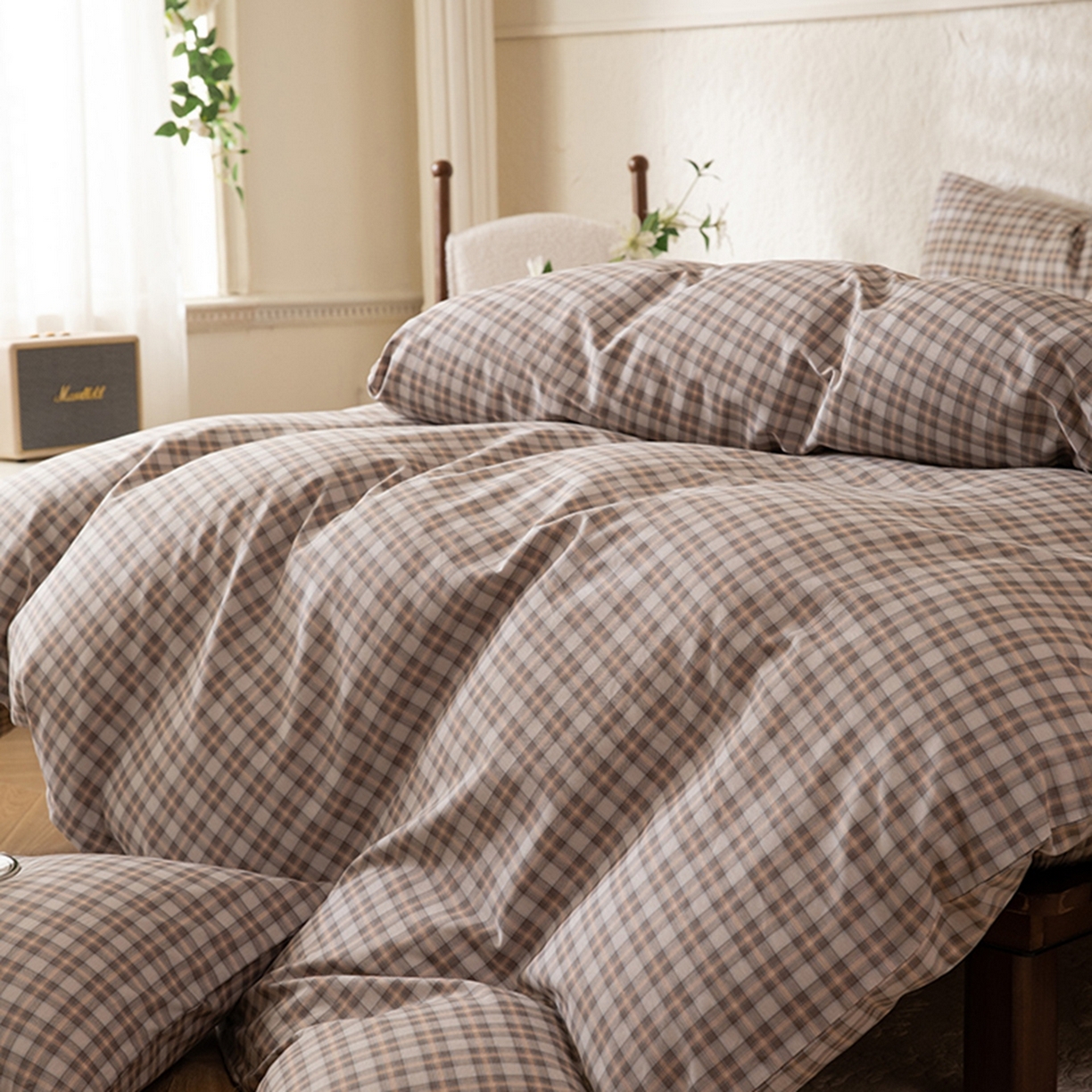 91家纺网 家纺一手货源 找家纺 八十八家纺 2026新款无印风全棉纯棉斜纹条格四件套 青忆