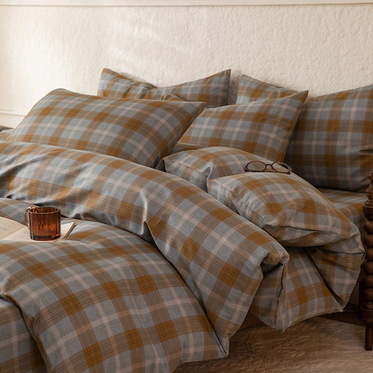 91家纺网 家纺一手货源 找家纺 八十八家纺 2026新款无印风全棉纯棉斜纹条格四件套 山墨